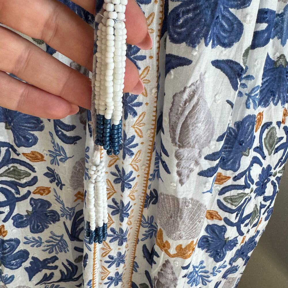 Caroline Constas Blue Floral Tapestry Smocked Ruffle Maxi Dress V-Neck Cottage - Picture 7 of 10